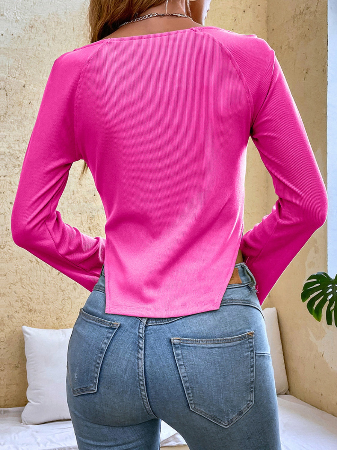 Slit Sweetheart Neck Flare Sleeve T-Shirt - Tantalize Boutique