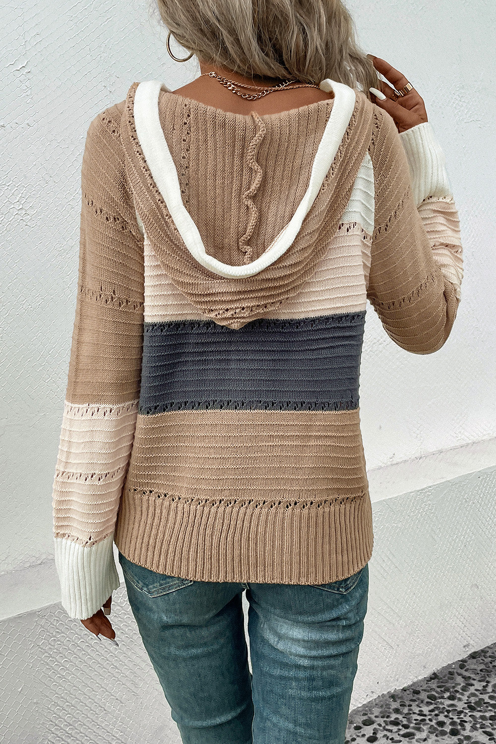 Color Block Drawstring Hooded Sweater - Tantalize Boutique