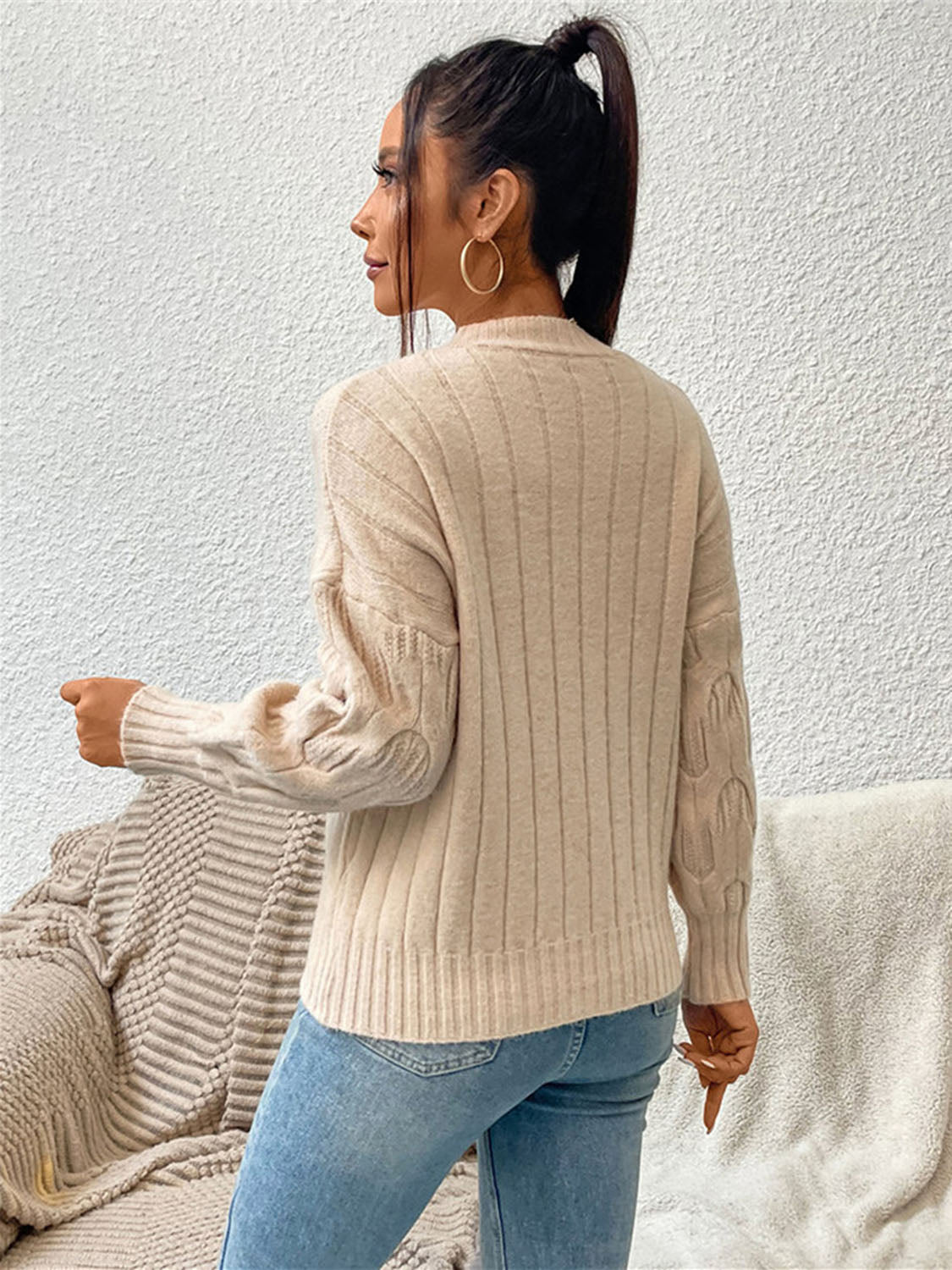 Round Neck Long Sleeve Sweater - Tantalize Boutique