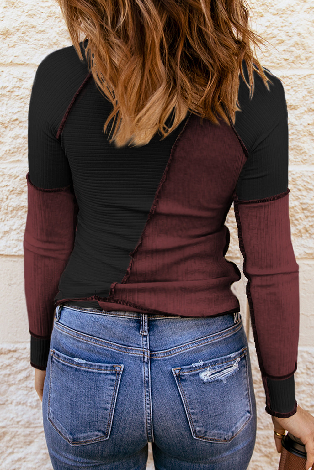 Color Block Round Neck Long Sleeve T-Shirt - Tantalize Boutique