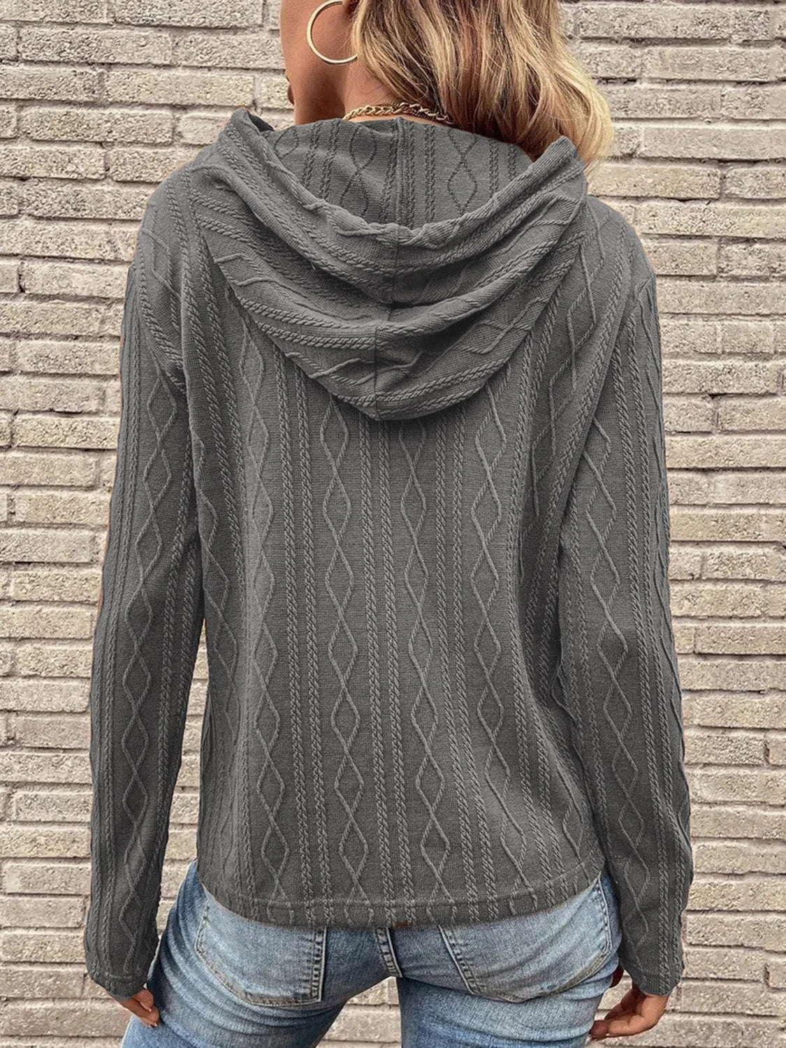 Cable-Knit Drawstring Hooded Knit Top - Tantalize Boutique