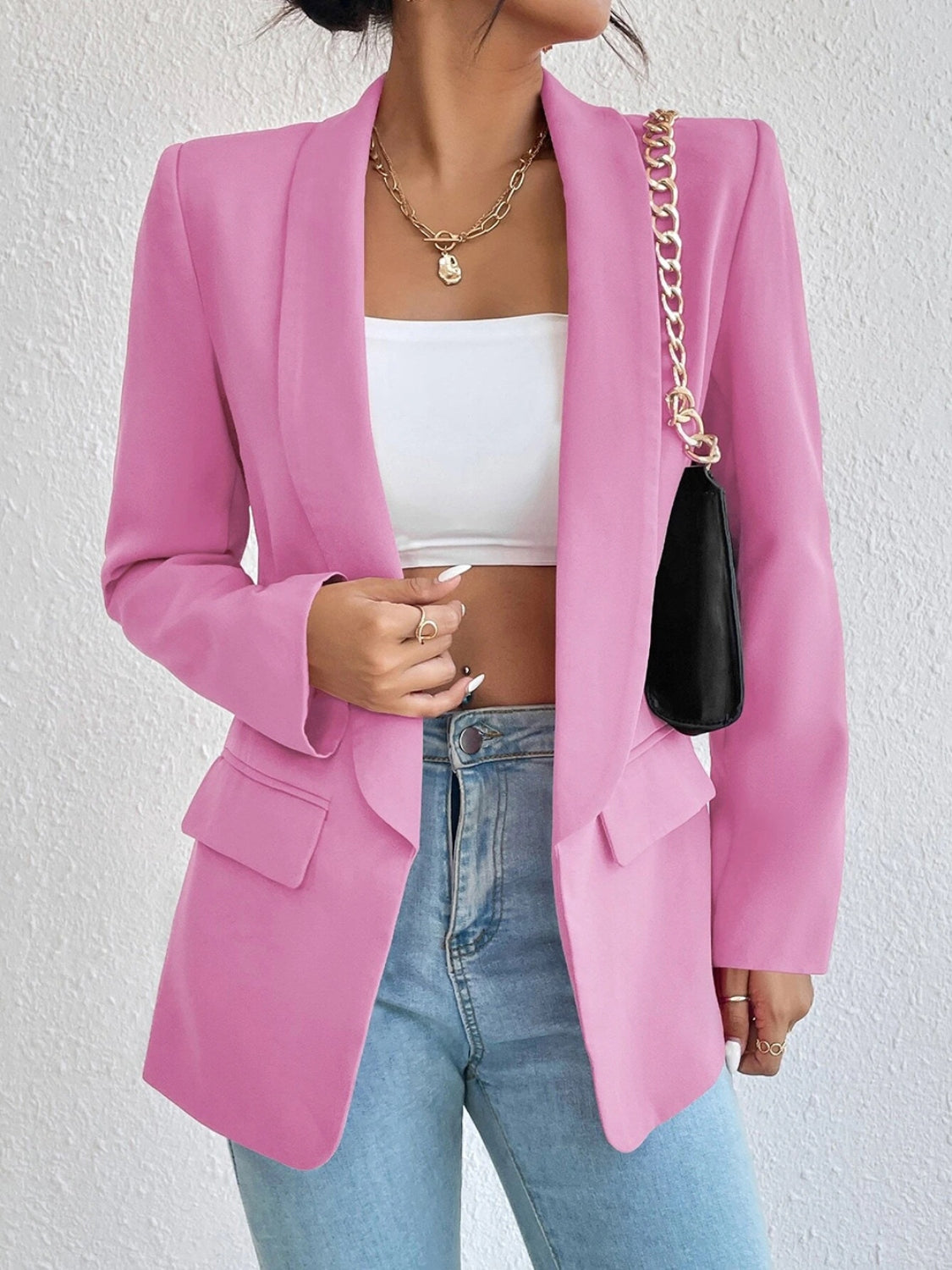 Shawl Collar Long Sleeve Blazer - Tantalize Boutique