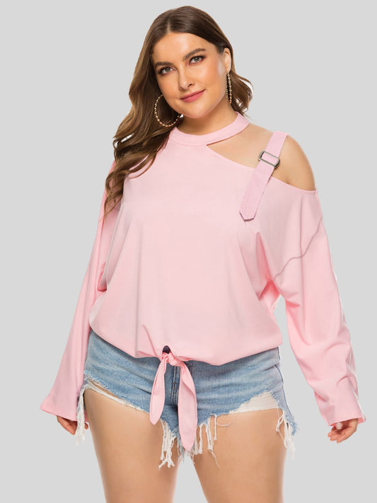 Plus Size Cold-Shoulder Tied Top - Tantalize Boutique