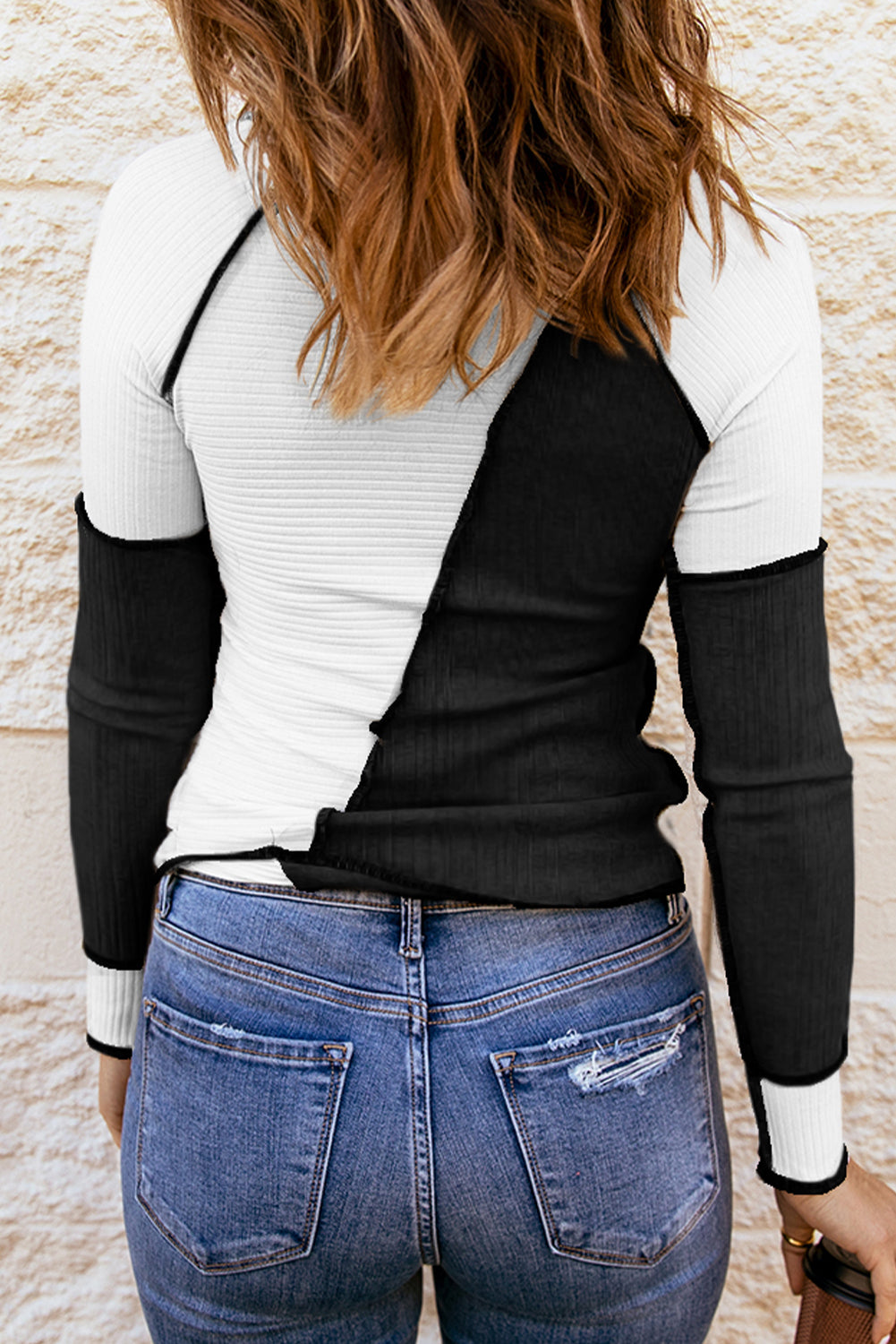 Color Block Round Neck Long Sleeve T-Shirt - Tantalize Boutique