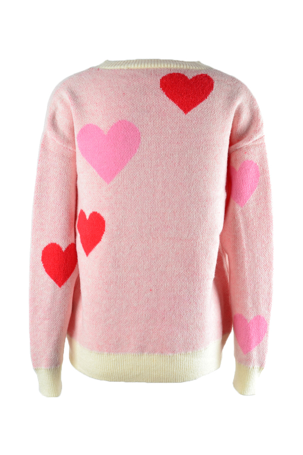 Heart Round Neck Droppped Shoulder Sweater - Tantalize Boutique