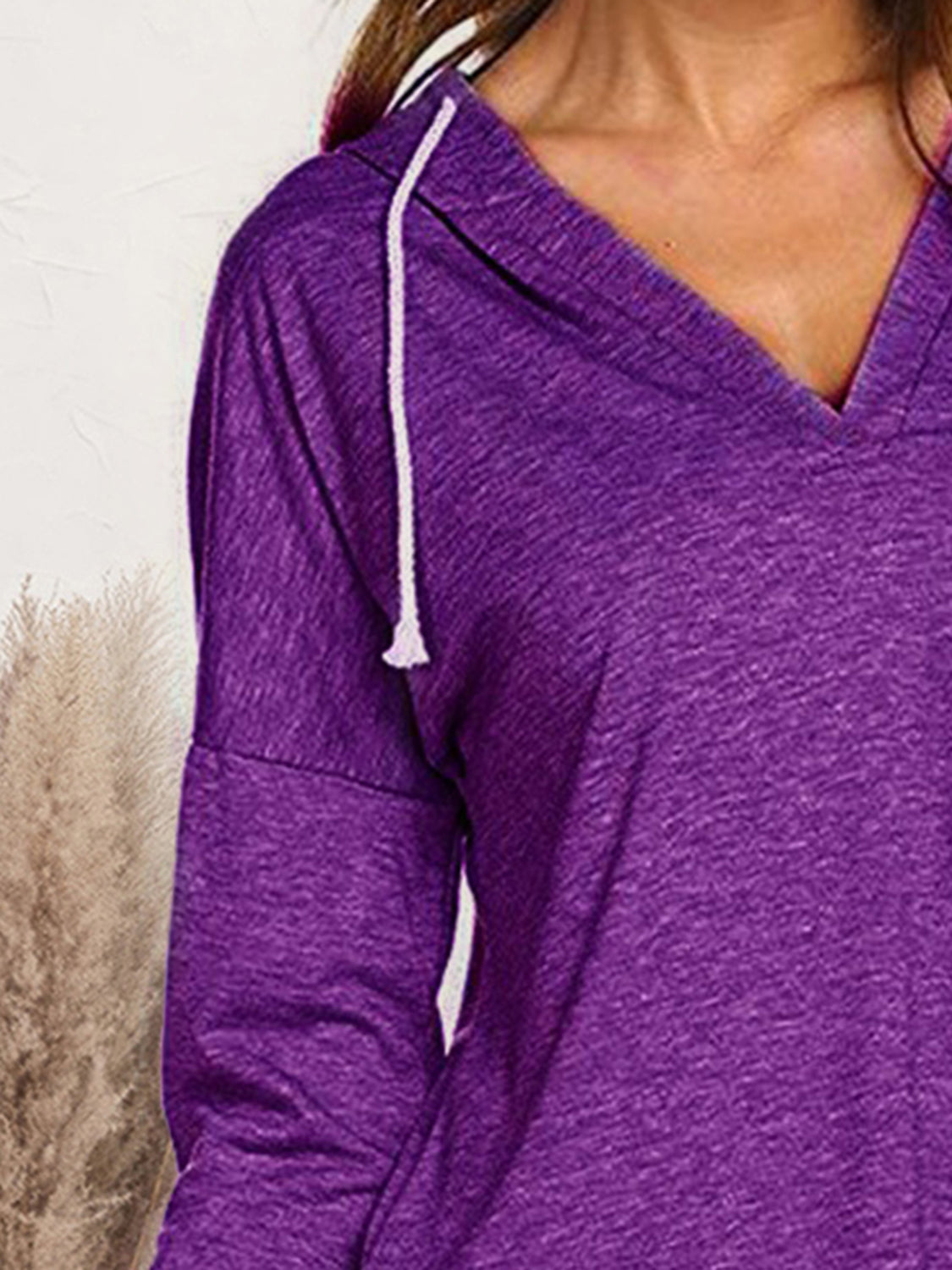 Drawstring Dropped Shoulder Long Sleeve Hoodie - Tantalize Boutique