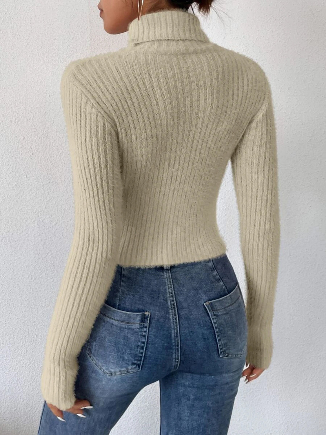 Ribbed Turtleneck Long Sleeve Sweater - Tantalize Boutique
