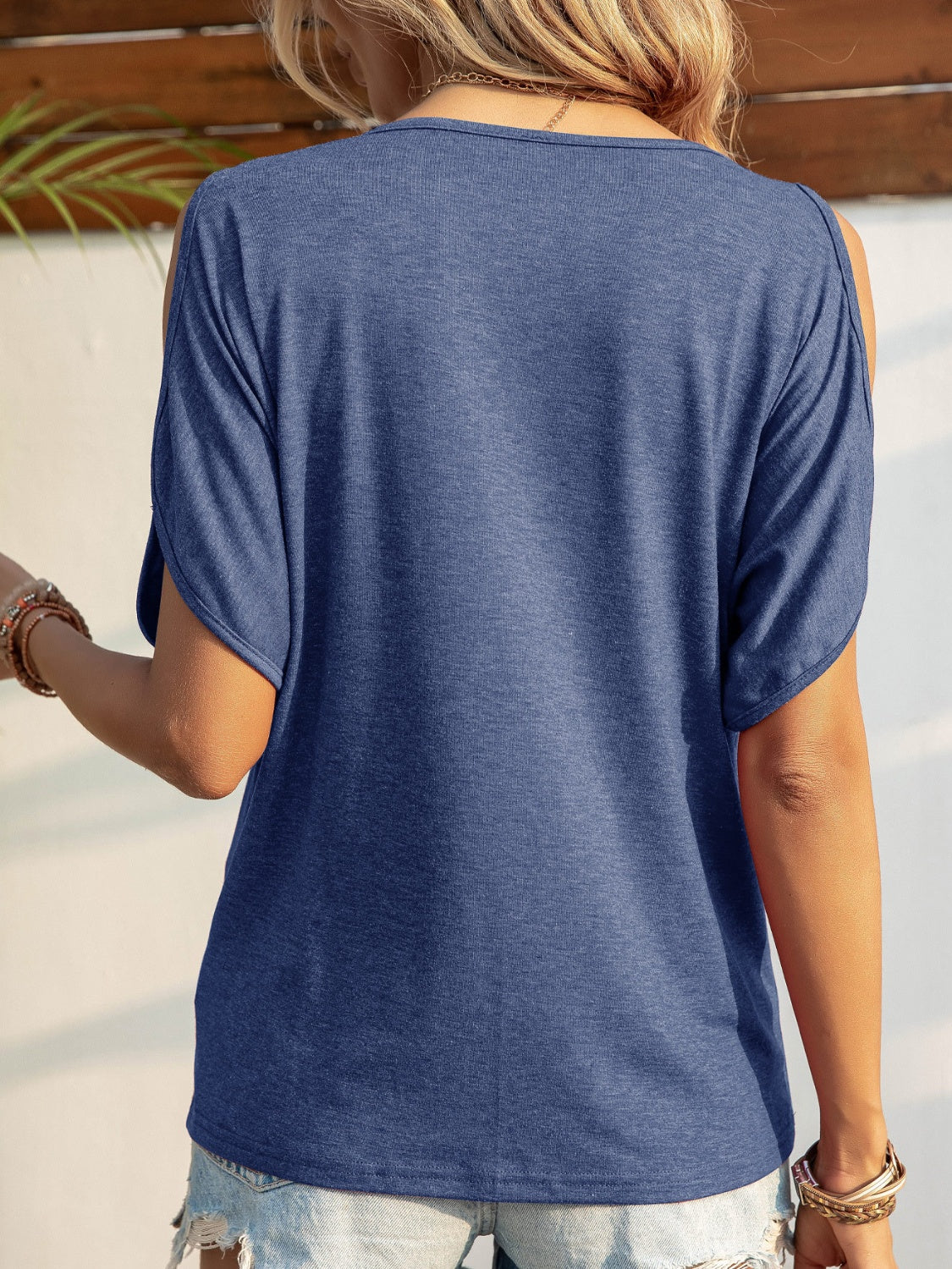 Round Neck Cold Shoulder T-Shirt - Tantalize Boutique