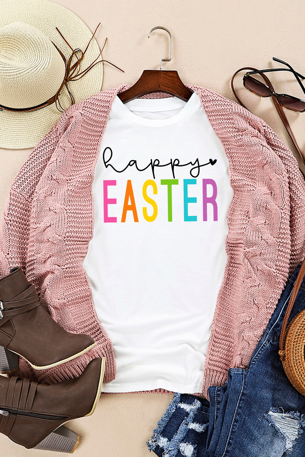 HAPPY EASTER Round Neck Short Sleeve T-Shirt - Tantalize Boutique