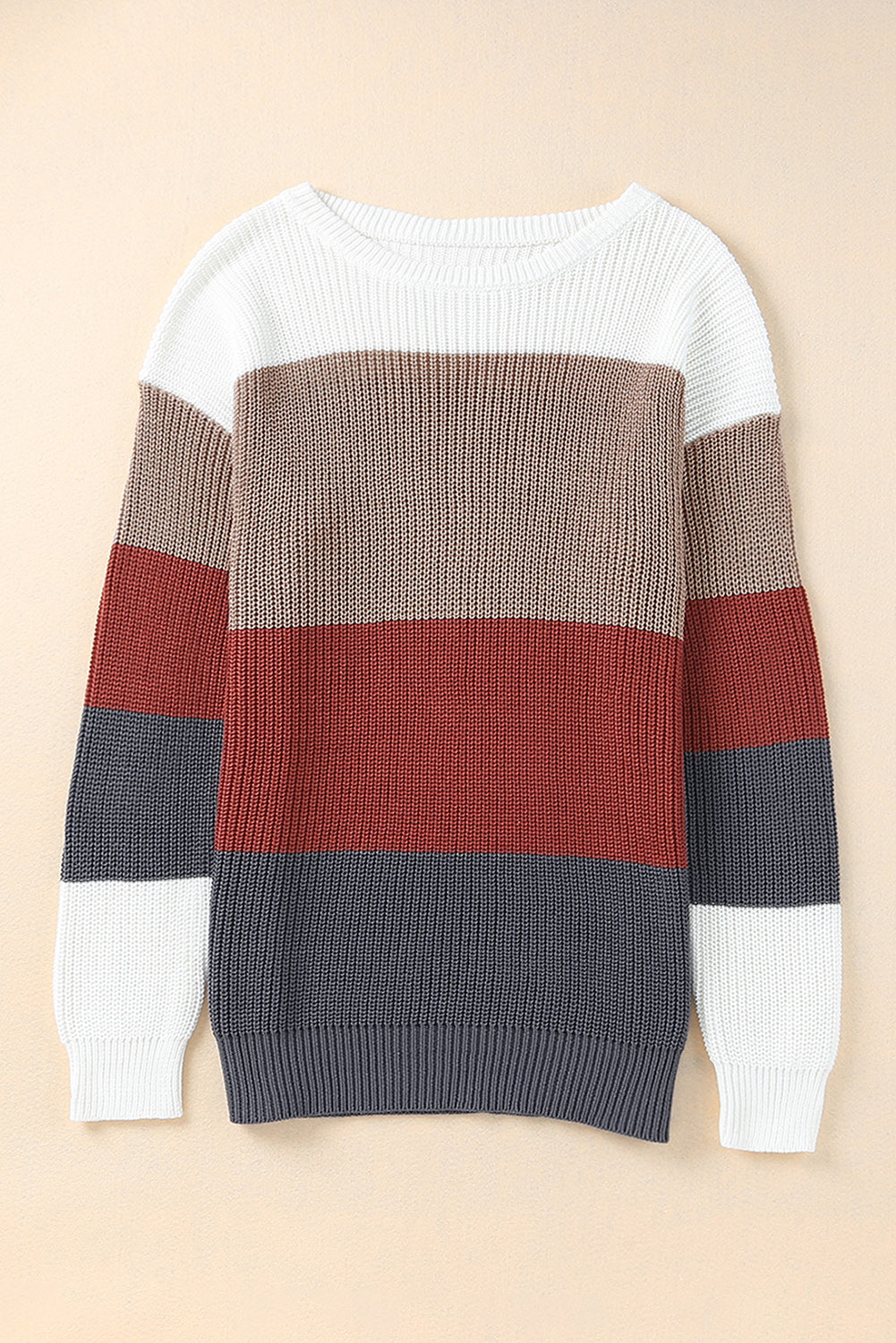 Color Block Round Neck Sweater - Tantalize Boutique