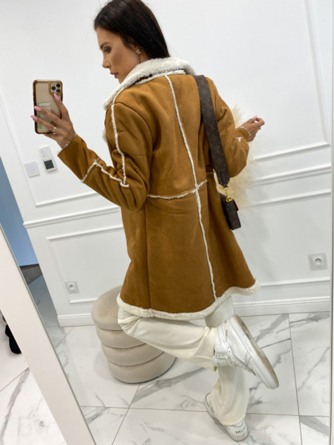 Lapel Collar Exposed Seam Buttoned Coat - Tantalize Boutique