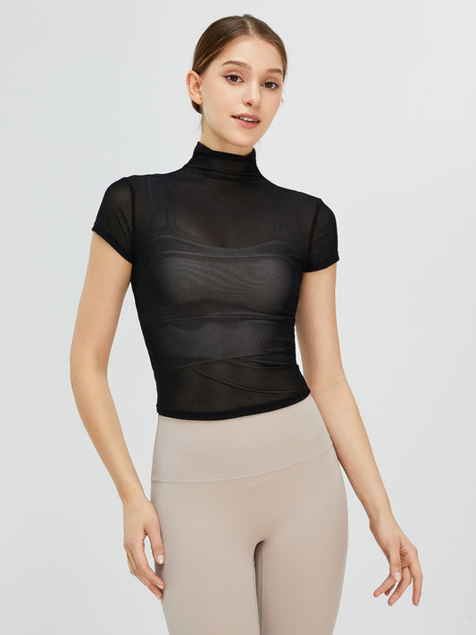 Turtleneck Cap Sleeve Active T-Shirt - Tantalize Boutique