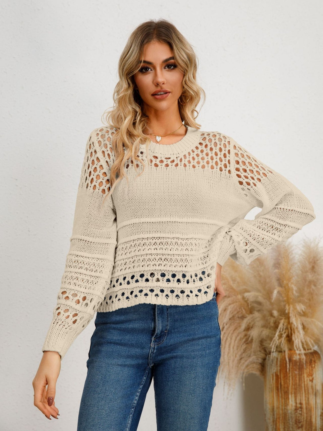 Cutout Round Neck Knit Top - Tantalize Boutique