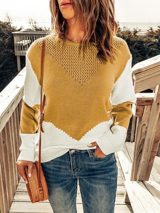 Contrast Round Neck Sweater - Tantalize Boutique