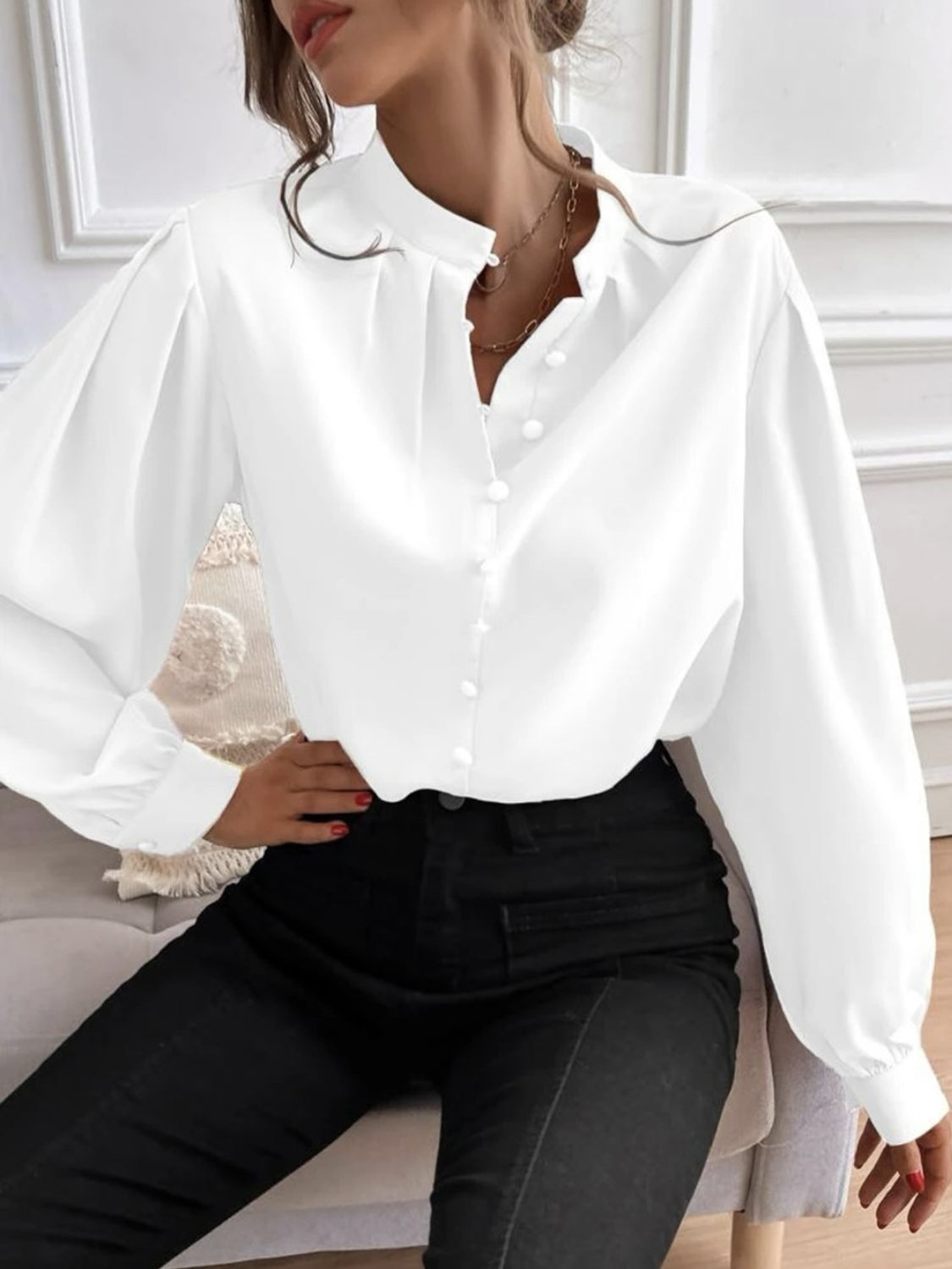 Mock Neck Button Front Shirt - Tantalize Boutique