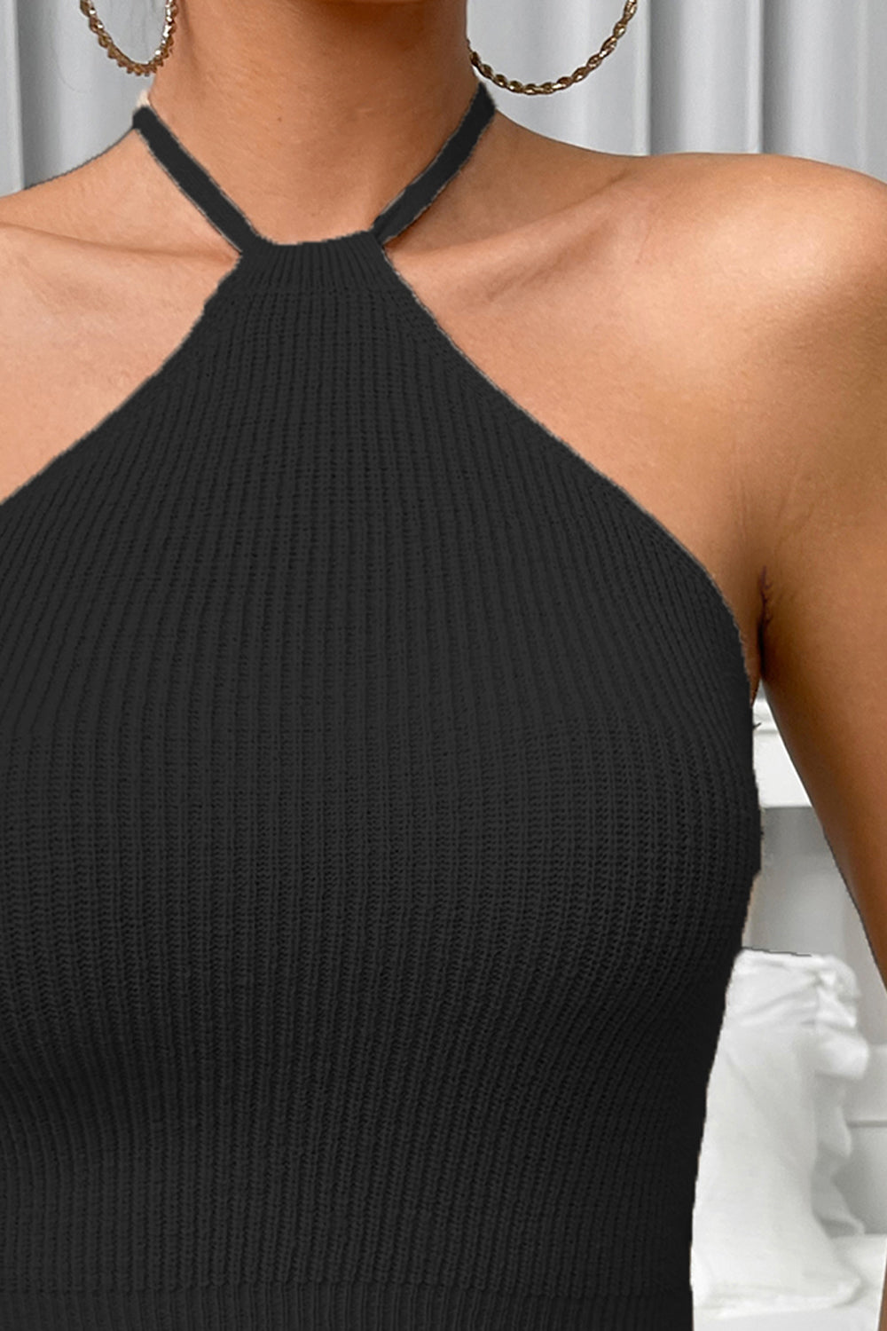 Halter Neck Ribbed Cropped Knit Top - Tantalize Boutique