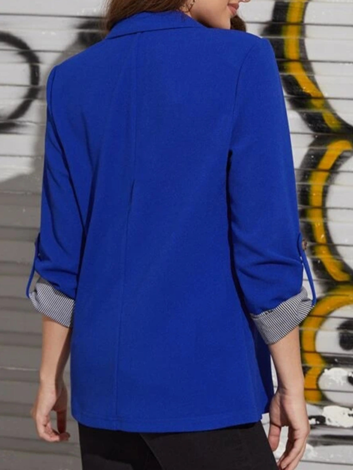 Lapel Collar Roll-Tab Sleeve Blazer - Tantalize Boutique