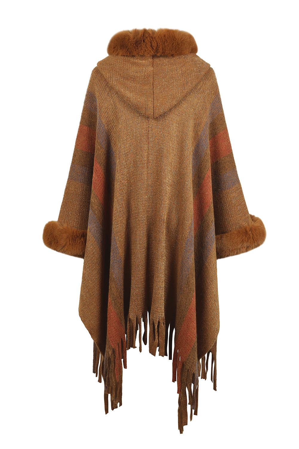 Color Block Fringe Detail Poncho - Tantalize Boutique