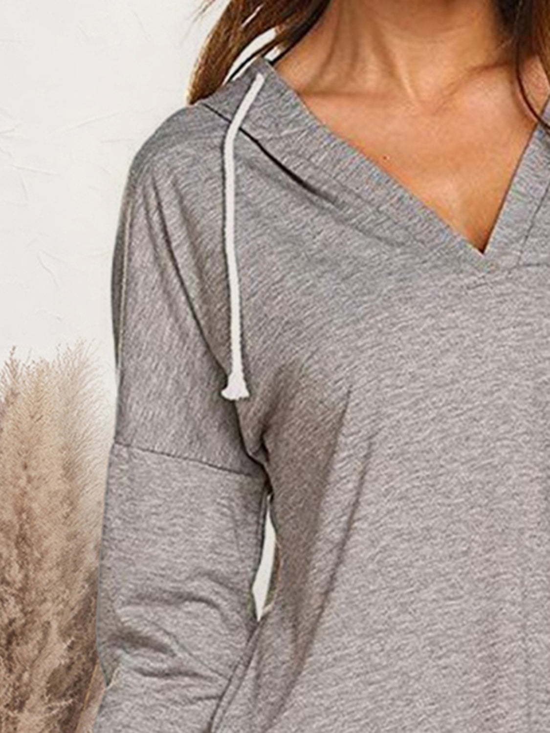 Drawstring Dropped Shoulder Long Sleeve Hoodie - Tantalize Boutique
