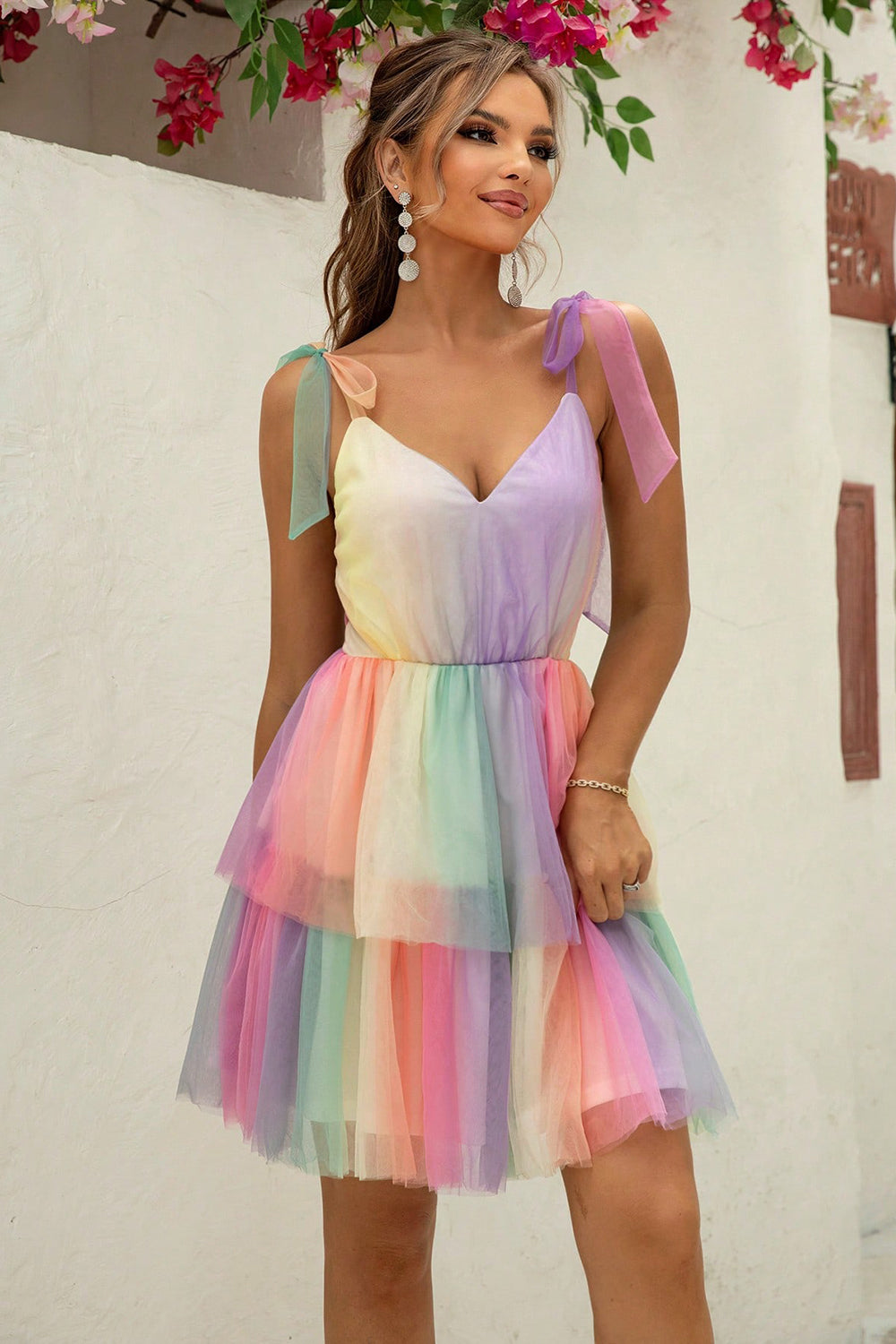 Gradient Tie-Shoulder Layered Dress - Tantalize Boutique