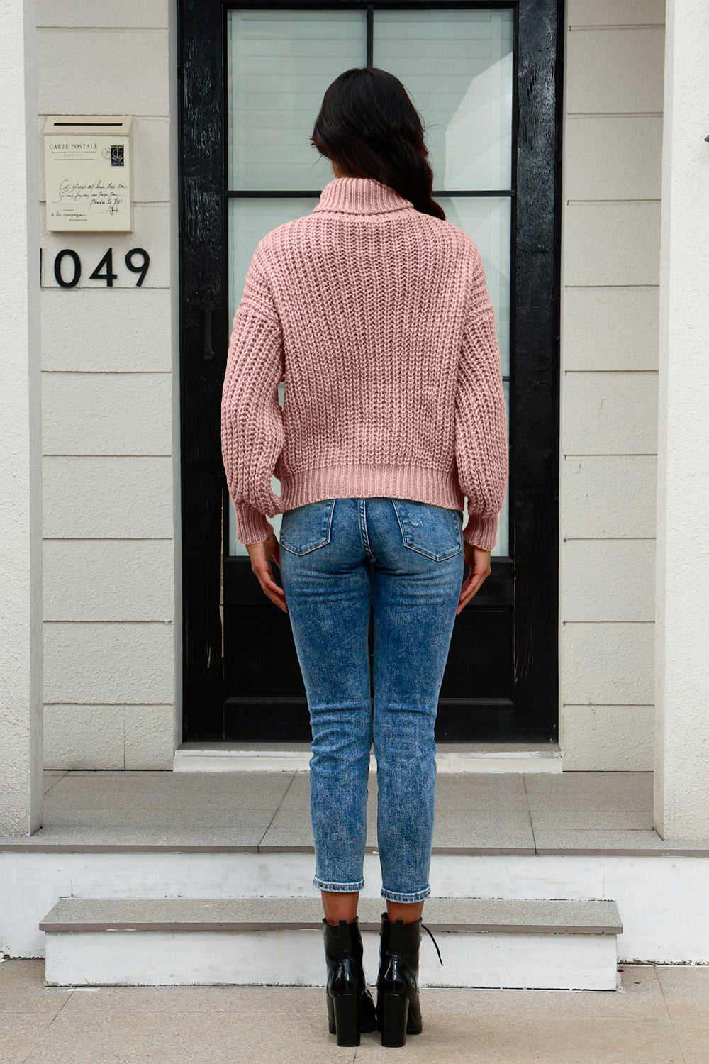 Cable-Knit Turtleneck Long Sleeve Sweater - Tantalize Boutique