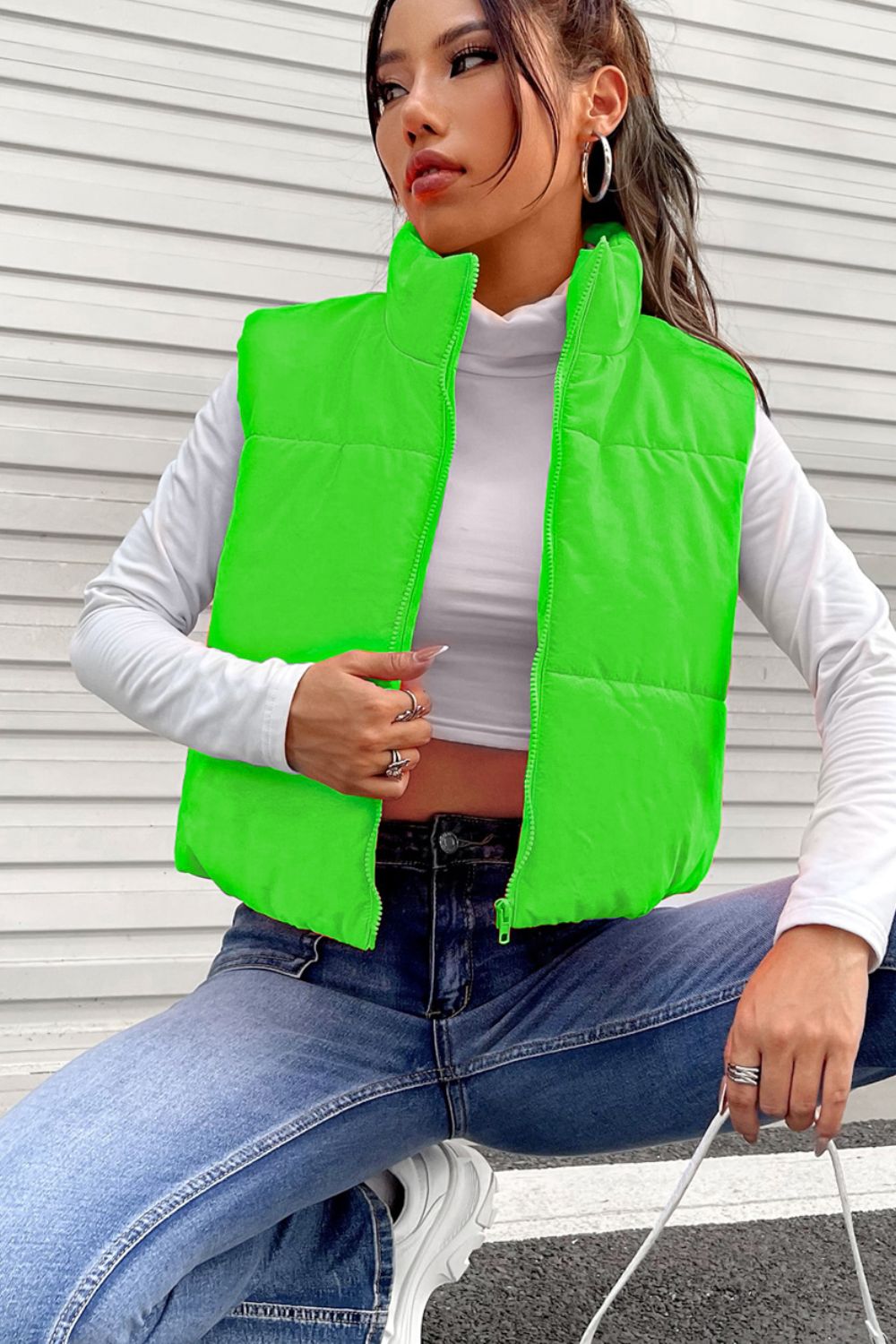 Zip Up Turtleneck Vest Coat - Tantalize Boutique