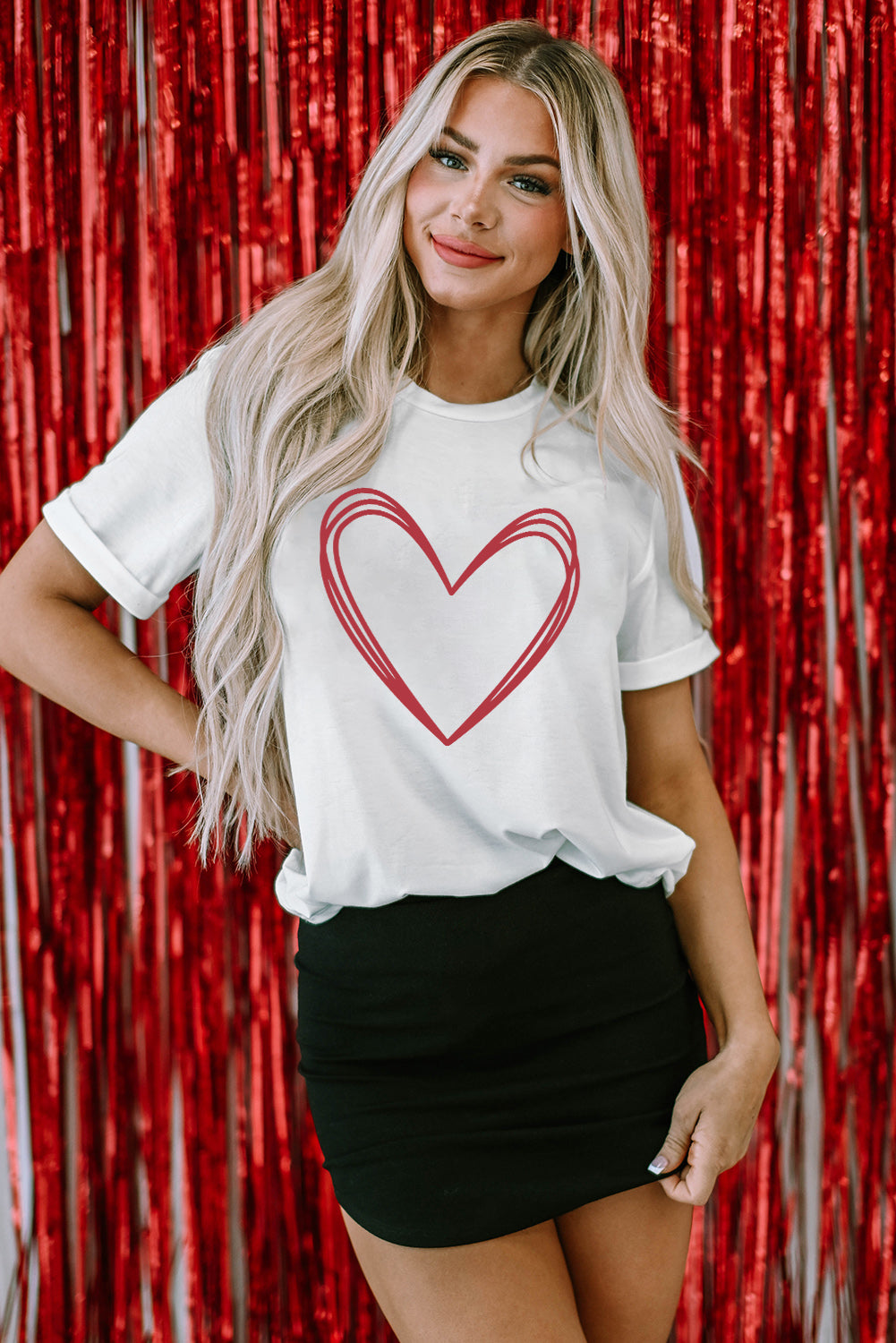 Heart Round Neck Short Sleeve T-Shirt - Tantalize Boutique