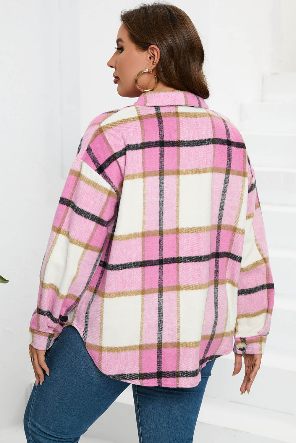 Plaid Button Up Dropped Shoulder Jacket - Tantalize Boutique