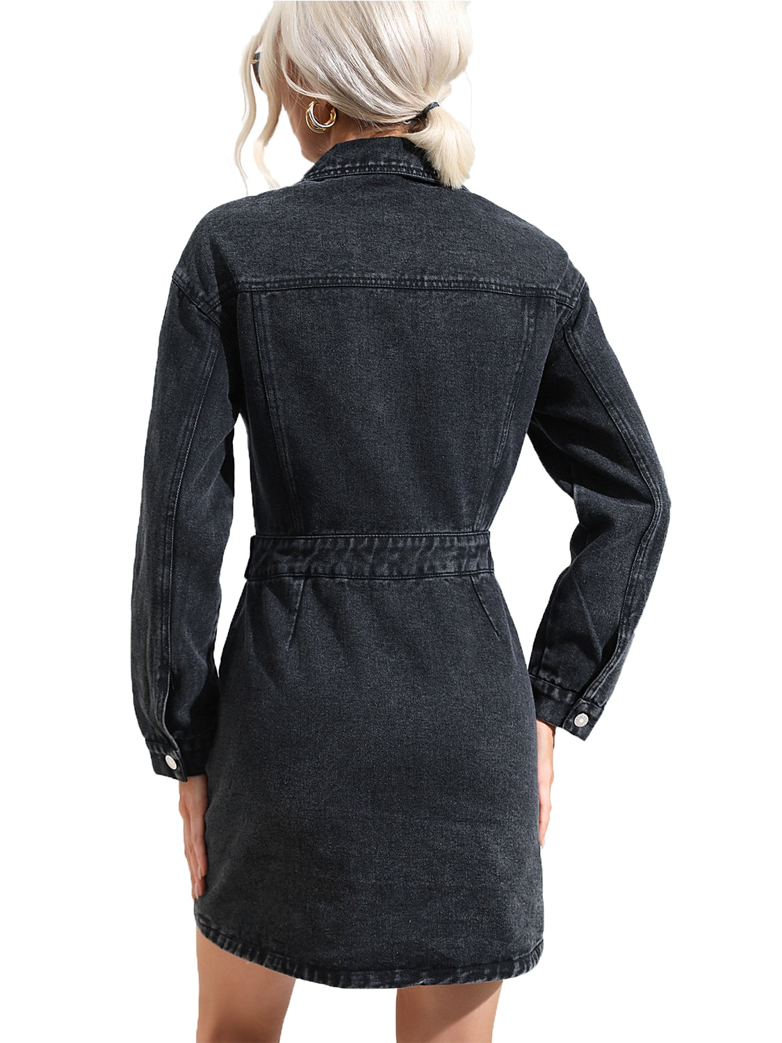 Buttoned Collared Neck Denim Mini Dress - Tantalize Boutique