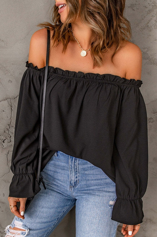 Frill Off-Shoulder Flounce Sleeve Blouse - Tantalize Boutique