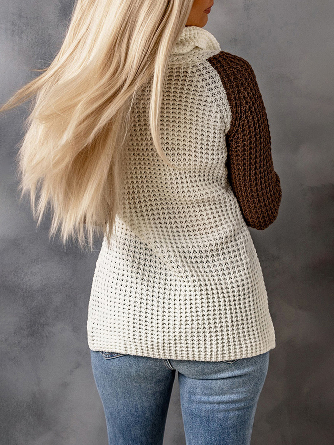 Contrast Decorative Button Turtleneck Sweater - Tantalize Boutique