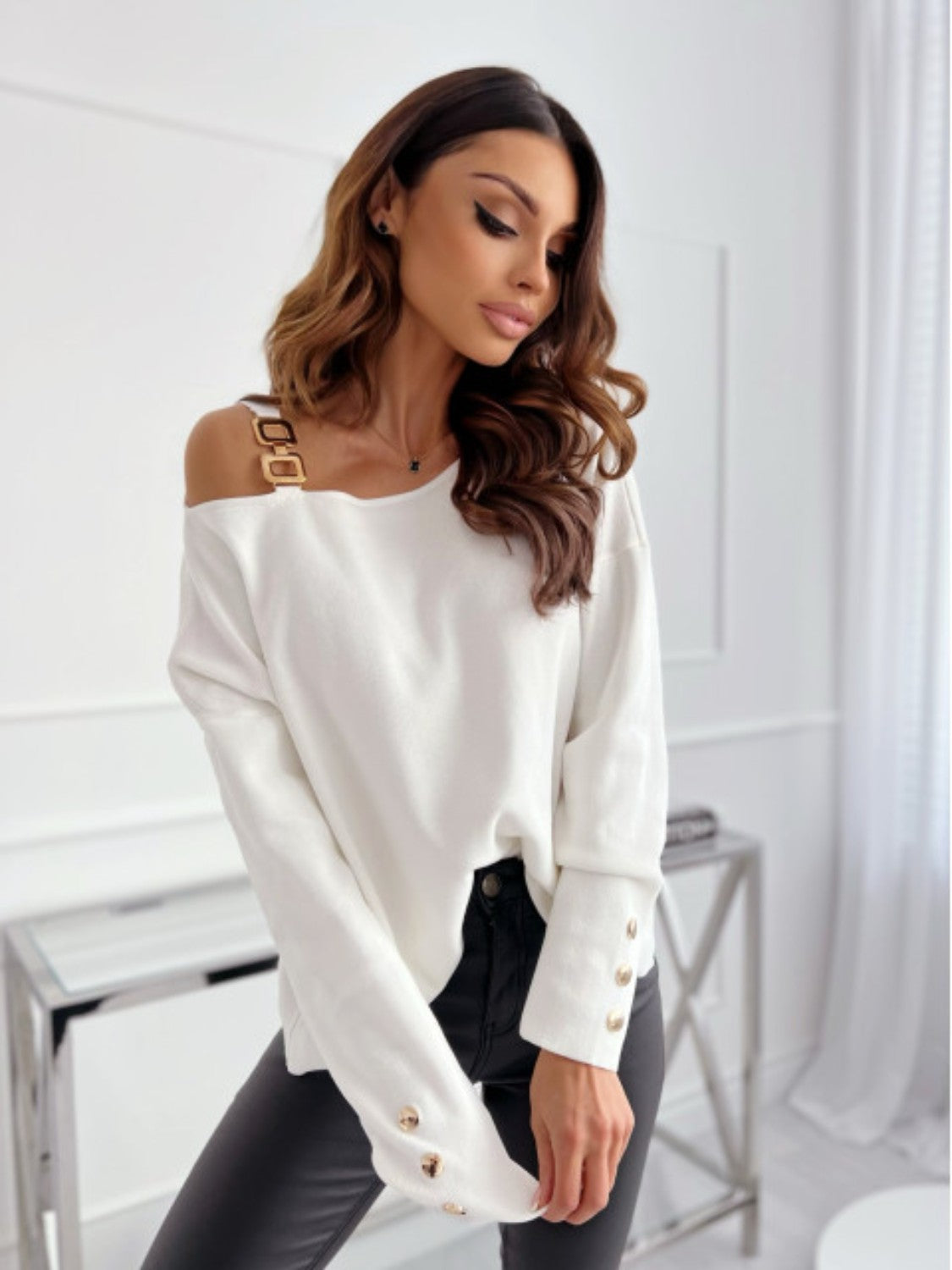 Asymmetrical Neck Buttoned Top - Tantalize Boutique
