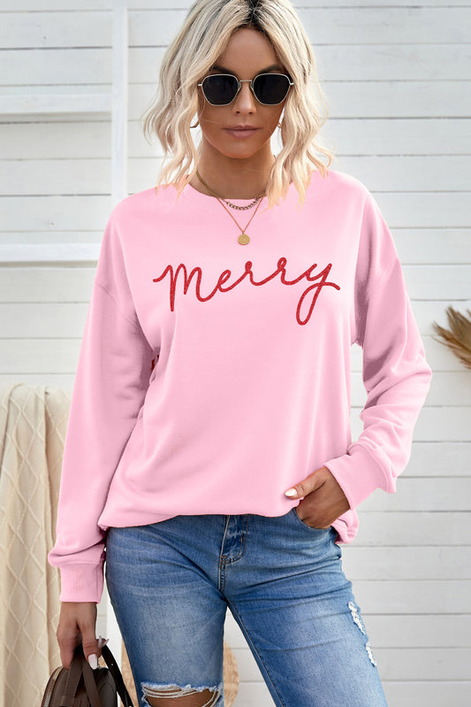MERRY Graphic Drop Shoulder Sweatshirt - Tantalize Boutique