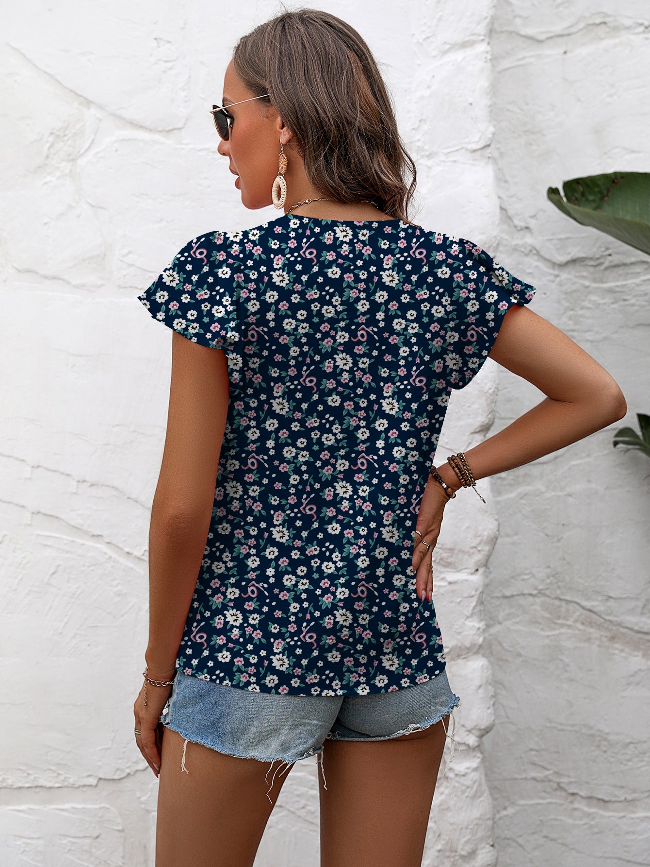 Textured Flutter Sleeve Blouse - Tantalize Boutique