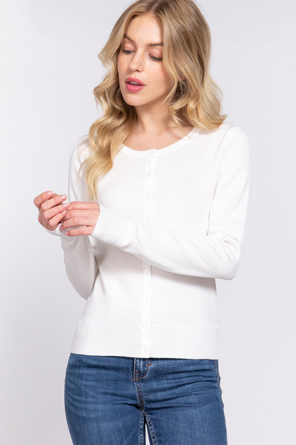 ACTIVE BASIC Ribbed Trim Button Up Cardigan - Tantalize Boutique