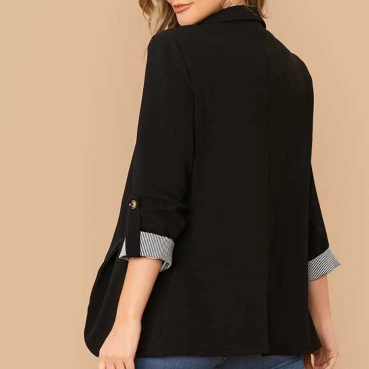 Lapel Collar Roll-Tab Sleeve Blazer - Tantalize Boutique
