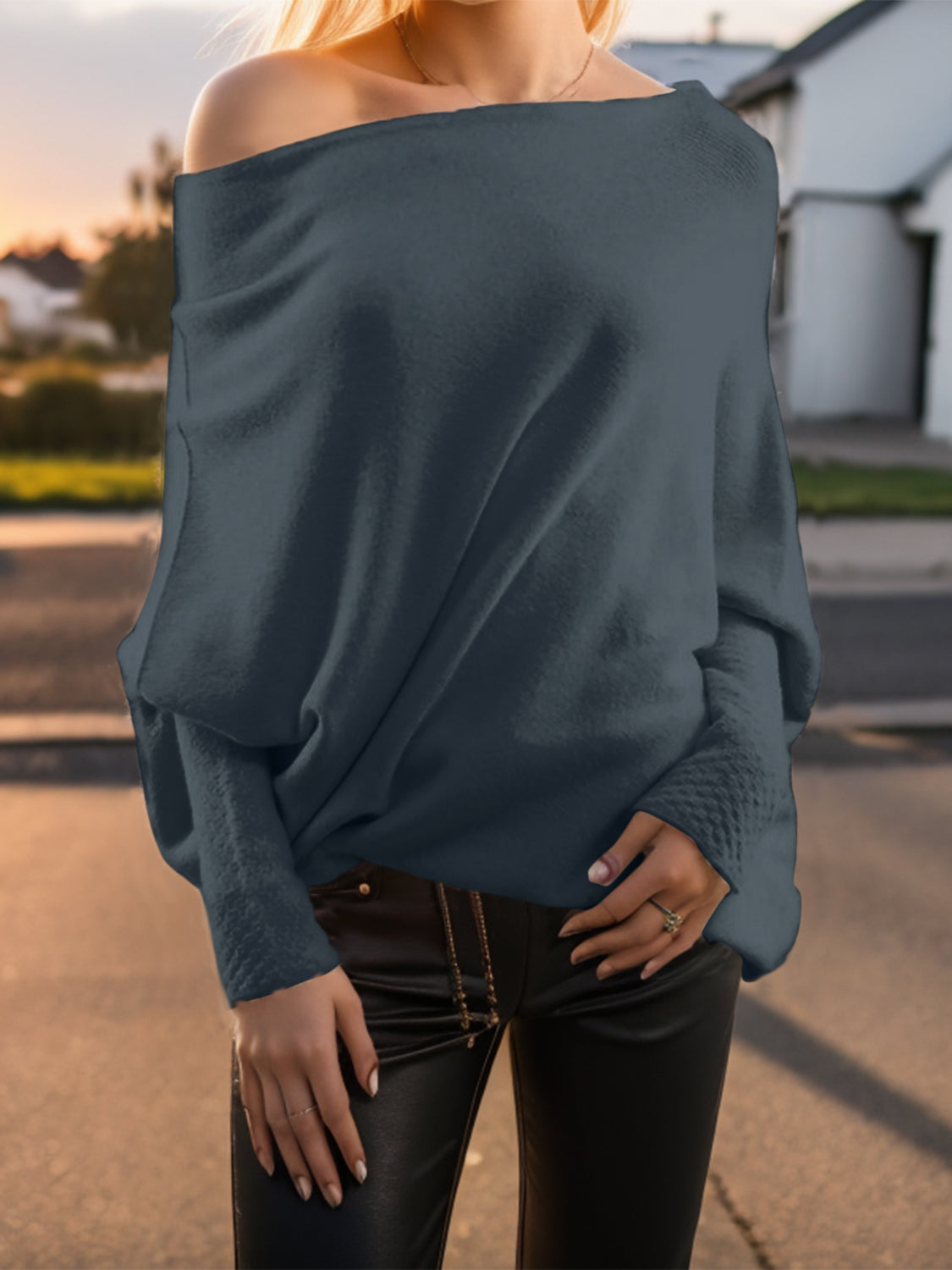 Texture Round Neck Long Sleeve Sweater - Tantalize Boutique