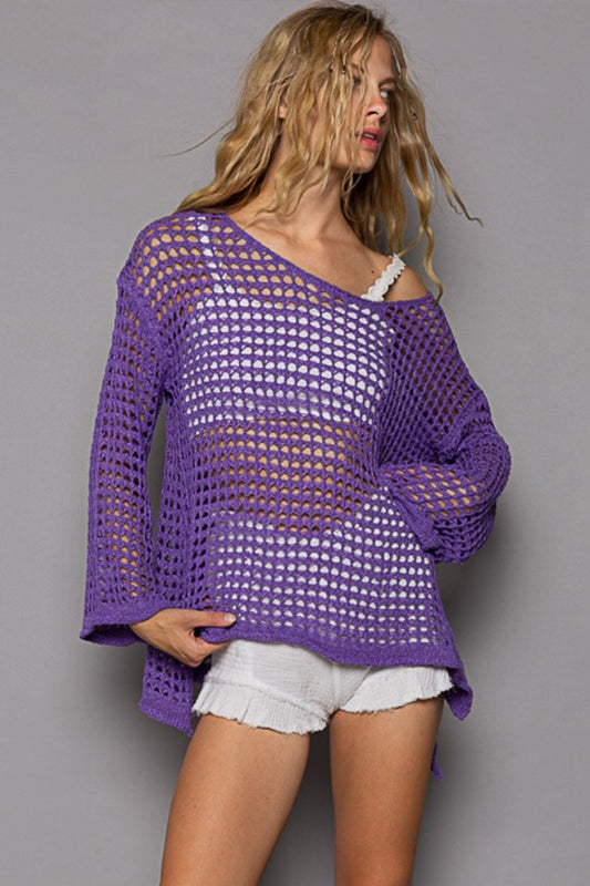 POL Openwork Flare Sleeve Knit Cover Up - Tantalize Boutique