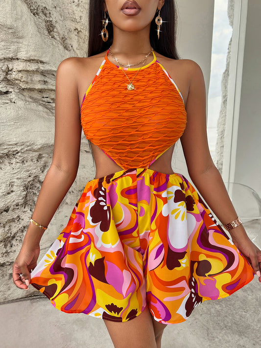 Sleeveless Cutout Printed Mini Dress - Tantalize Boutique