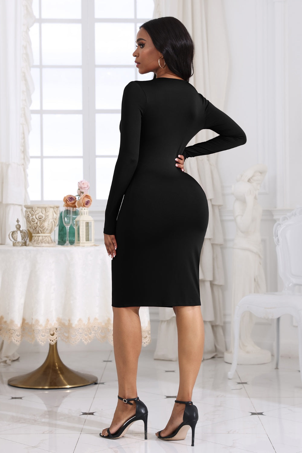 Cutout Twisted Long Sleeve Dress - Tantalize Boutique