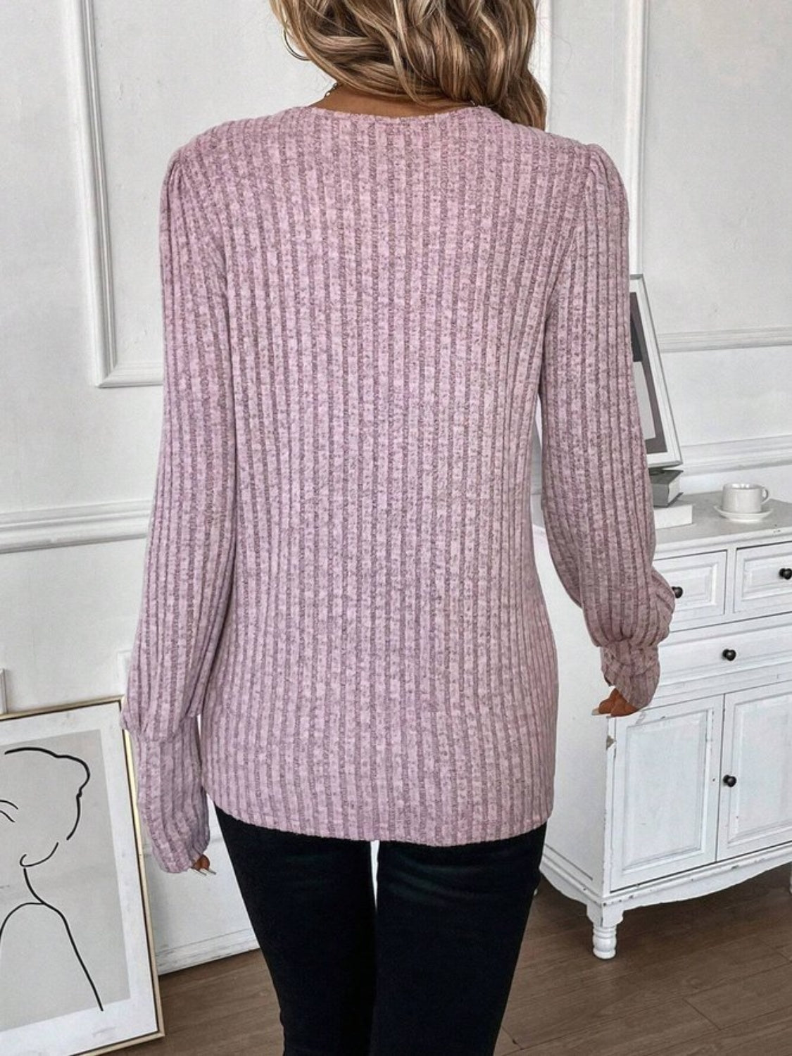 Ribbed Round Neck Long Sleeve Knit Top - Tantalize Boutique