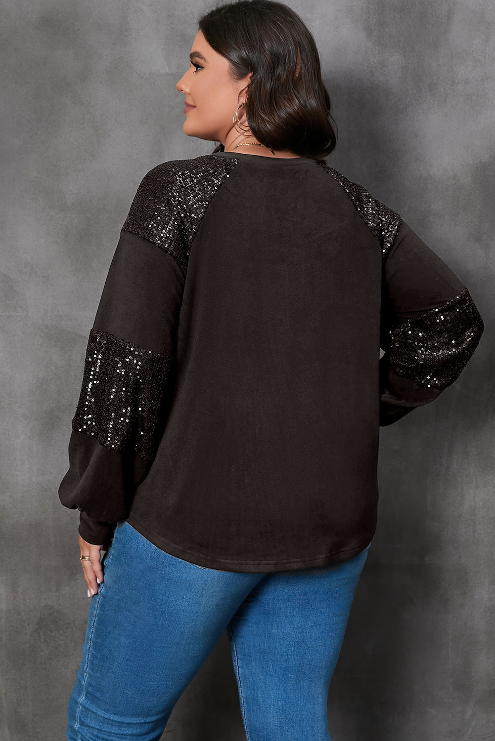 Plus Size Graphic Sequin Long Sleeve Round Neck T-Shirt - Tantalize Boutique