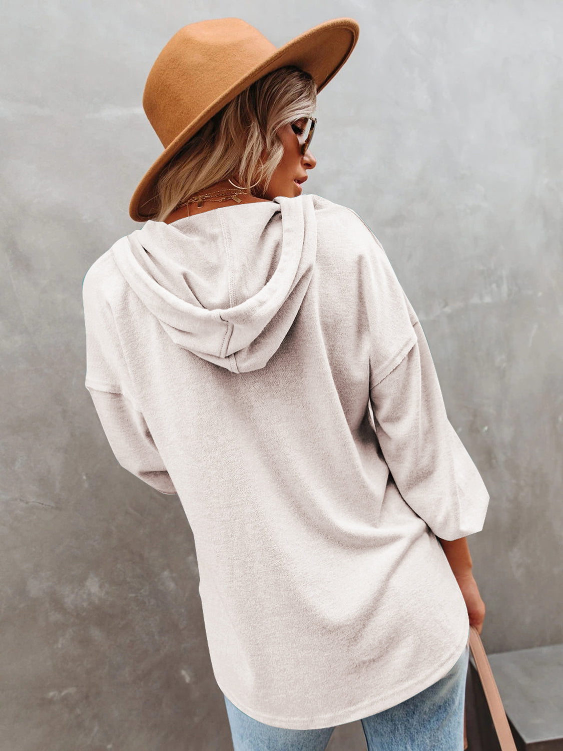Buttoned Drop Shoulder Hoodie - Tantalize Boutique