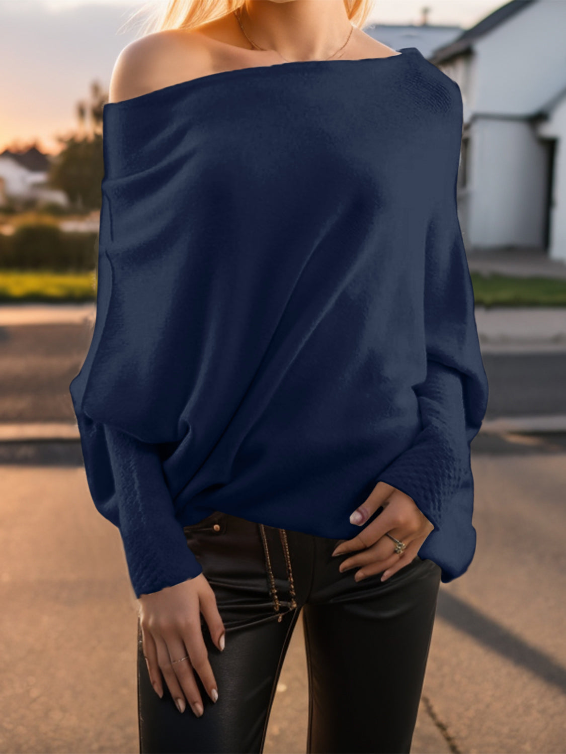 Texture Round Neck Long Sleeve Sweater - Tantalize Boutique