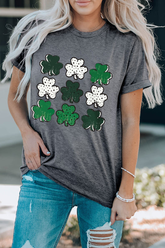 Lucky Clover Round Neck Short Sleeve T-Shirt - Tantalize Boutique