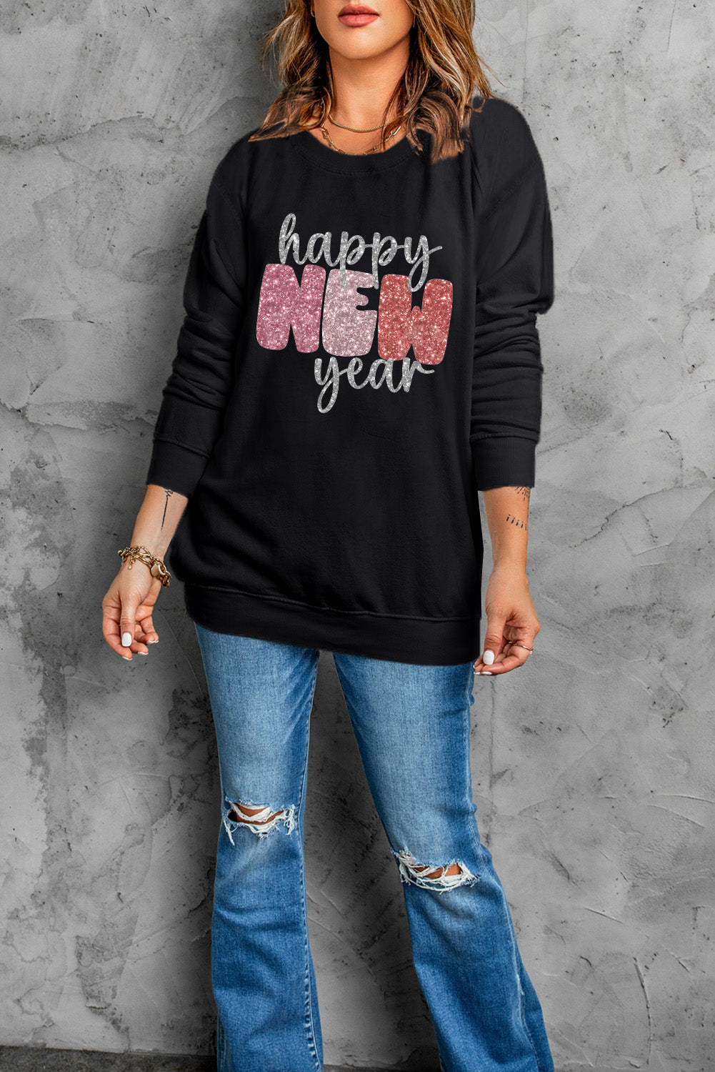 HAPPY NEW YEAR Round Neck Sweatshirt - Tantalize Boutique