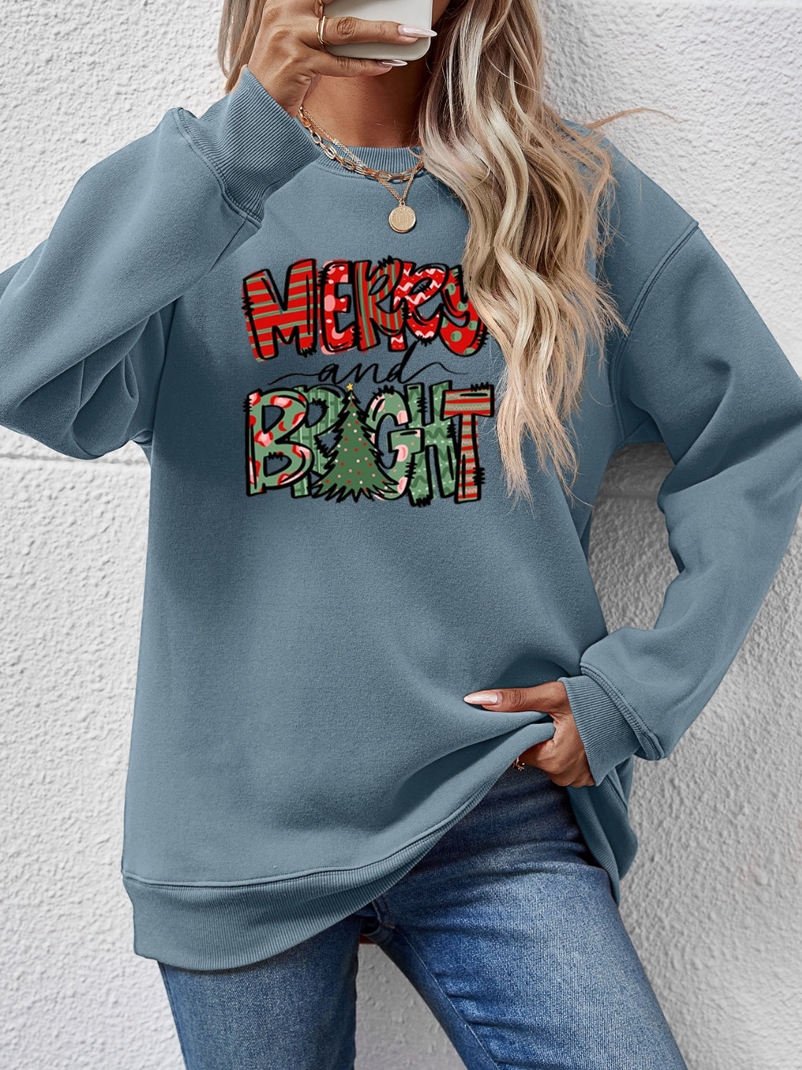 MERRY AND BRIGHT Long Sleeve Sweatshirt - Tantalize Boutique