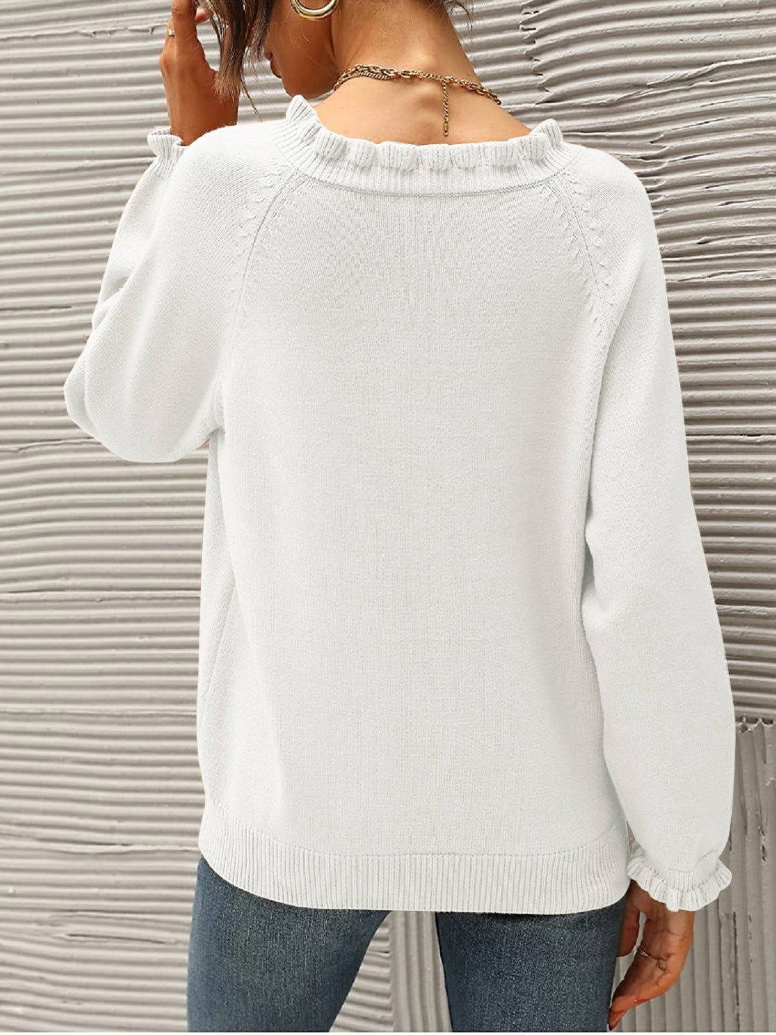 Ruffled Quarter-Button Sweater - Tantalize Boutique