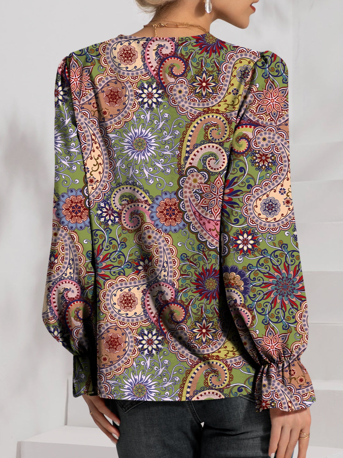 Eyelet V-Neck Flounce Sleeve Blouse - Tantalize Boutique