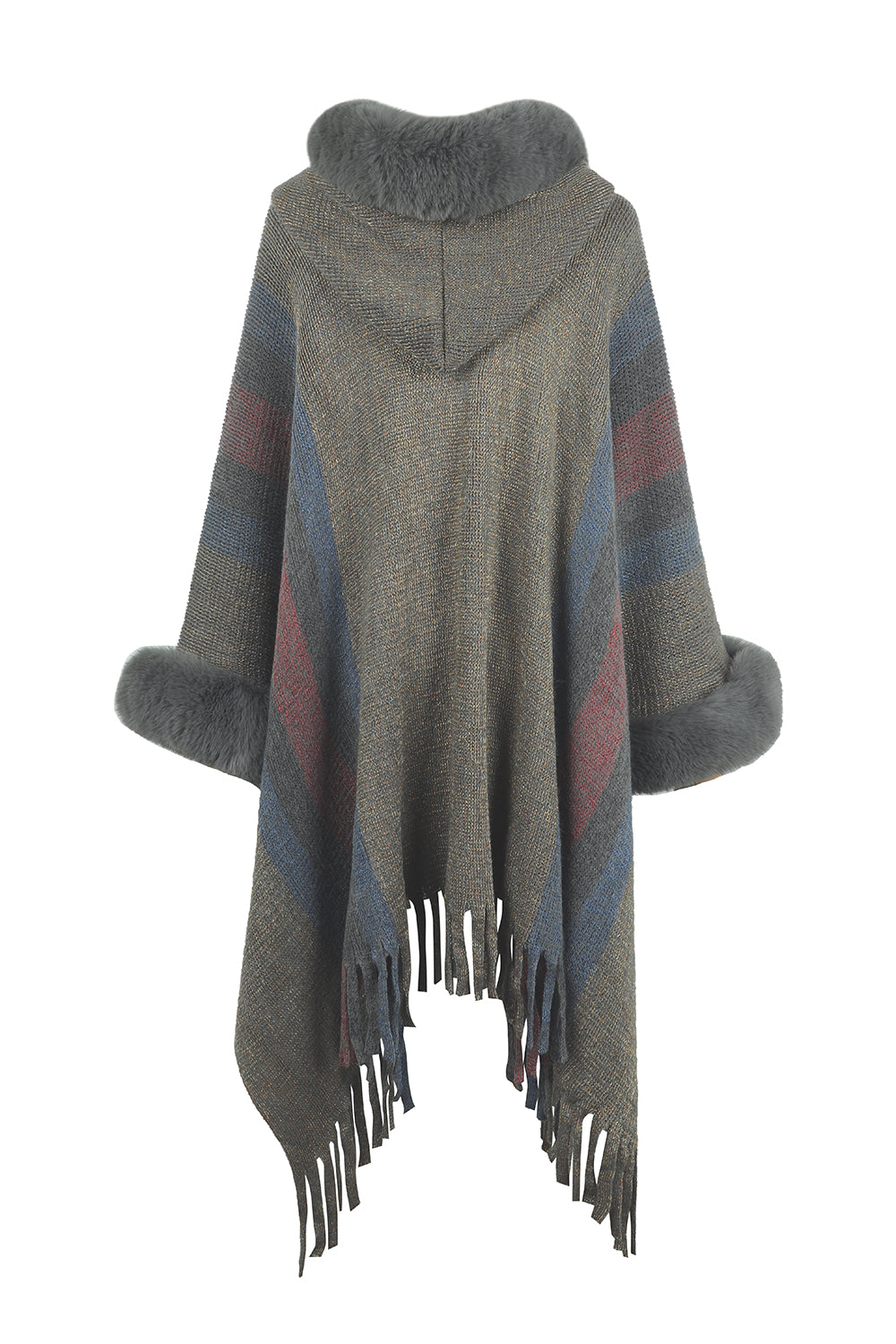 Color Block Fringe Detail Poncho - Tantalize Boutique